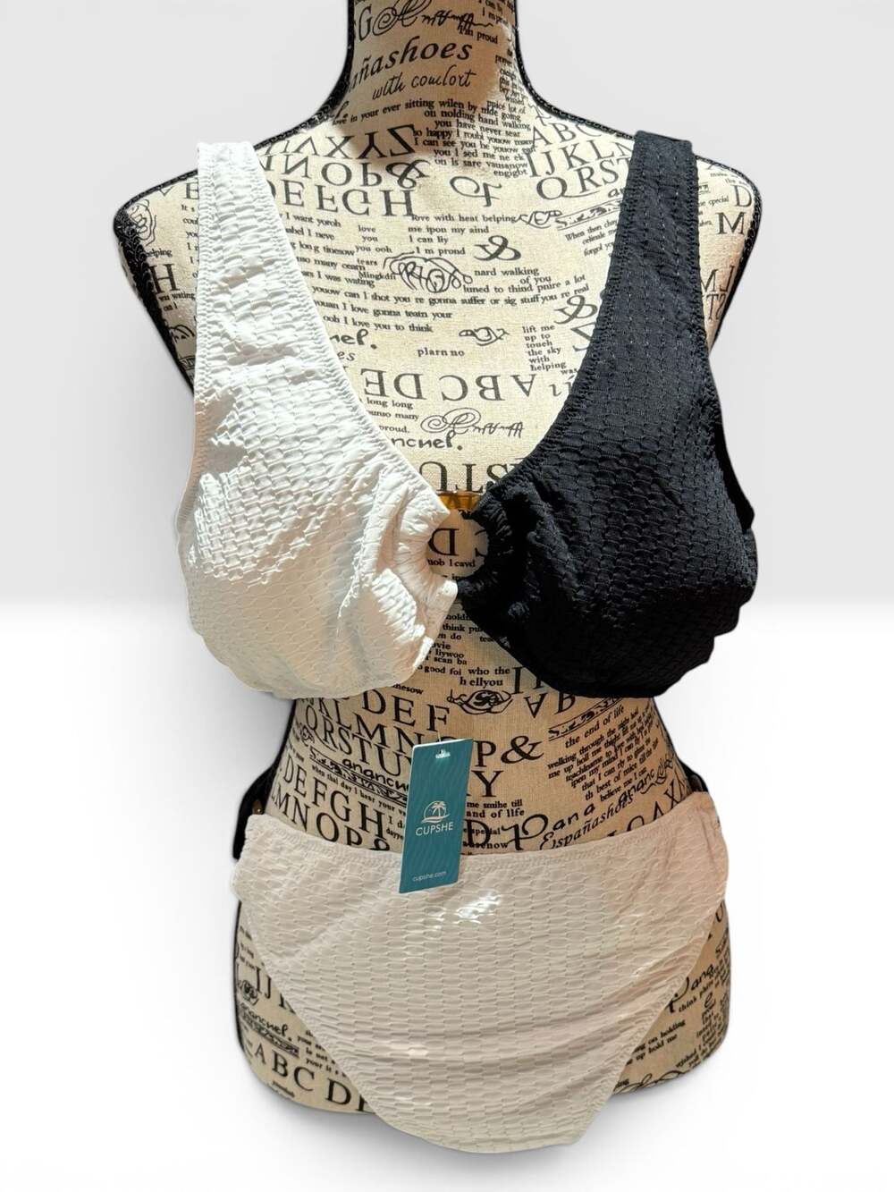 NWT Cupshe Black White Textured Bikini XXL